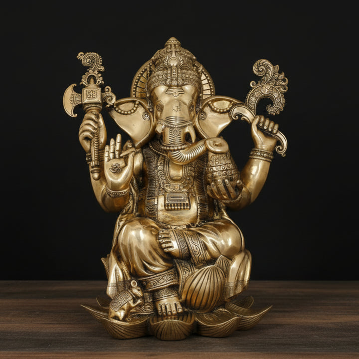 Brass Ganesha Statue Antique Finish For Home Office Temple Garden Decor 2 Feet 461238