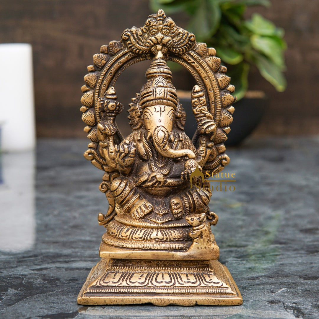 Brass Ganesha Statue For Home Pooja Office Decor Diwali Gift 6.5 Inch 461795