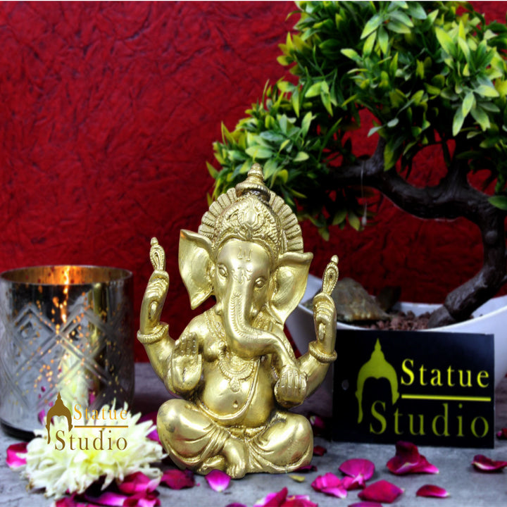 Brass Ganesha Statue For Home Temple Decor Gift Showpiece 5 Inch
