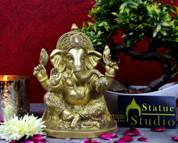 Brass Ganesha Statue Ganpati Idol For Home Temple Decor 7 Inch - 72200
