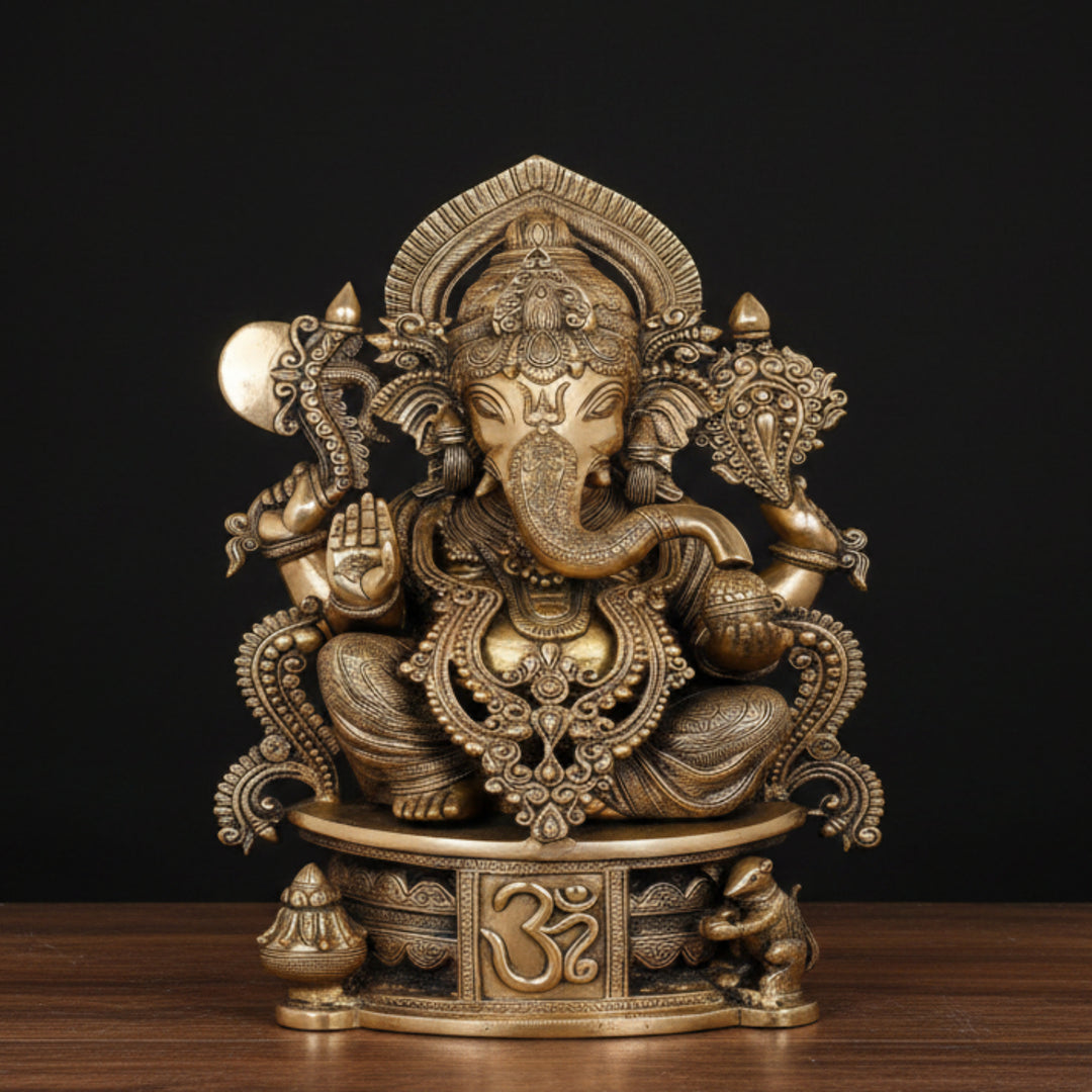 Brass Ganesha Statue Seated On OM Base For Home Decor 2 Feet 461236