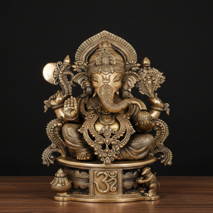 Brass Ganesha Statue Seated On OM Base For Home Decor 2 Feet 461236