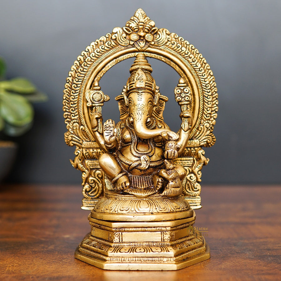 Brass Ganesha Statue With Frame For Home Temple Decor Gift 9 Inch 461988