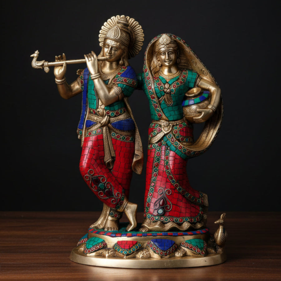 Brass Hindu God Goddess Radha Krishna Statue Fine Decor Showpiece 17 Inch 460058