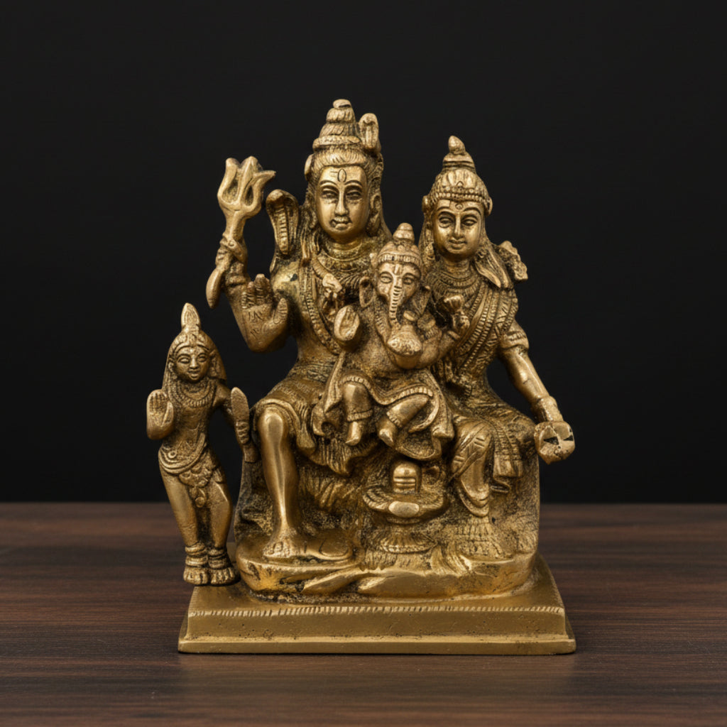 Brass Hindu God Lord Shiva Family Statue For Home Decor 6 Inch 460403