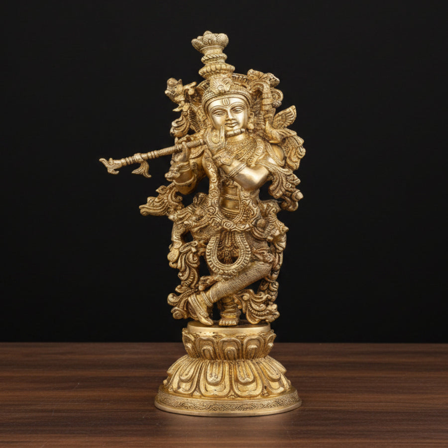 Brass Krishna Idol Golden Finish For Home Decor 21 Inch 378700