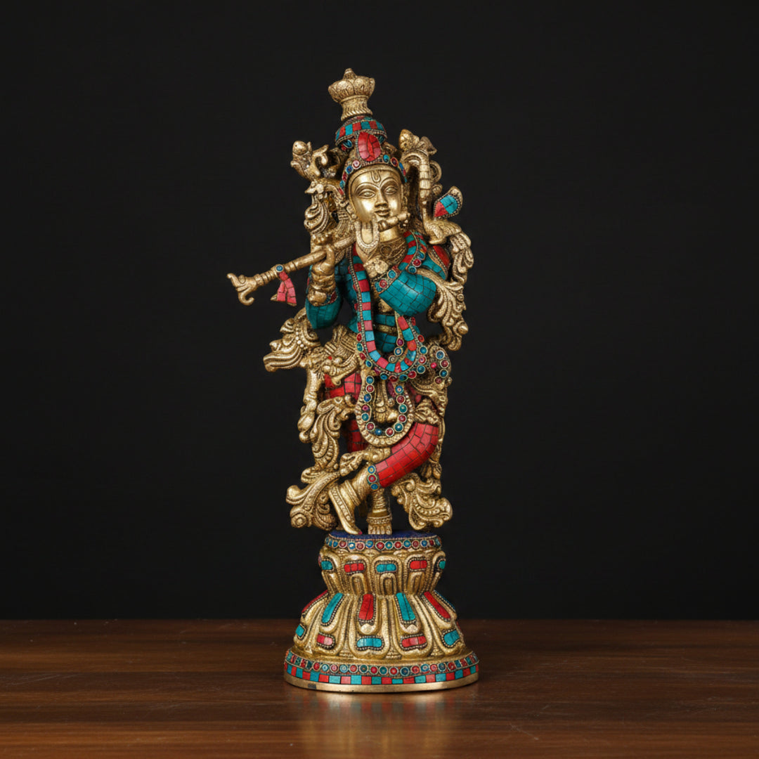 Brass Krishna Idol Stone Work For Home Decor Gifting 20 Inch 459915