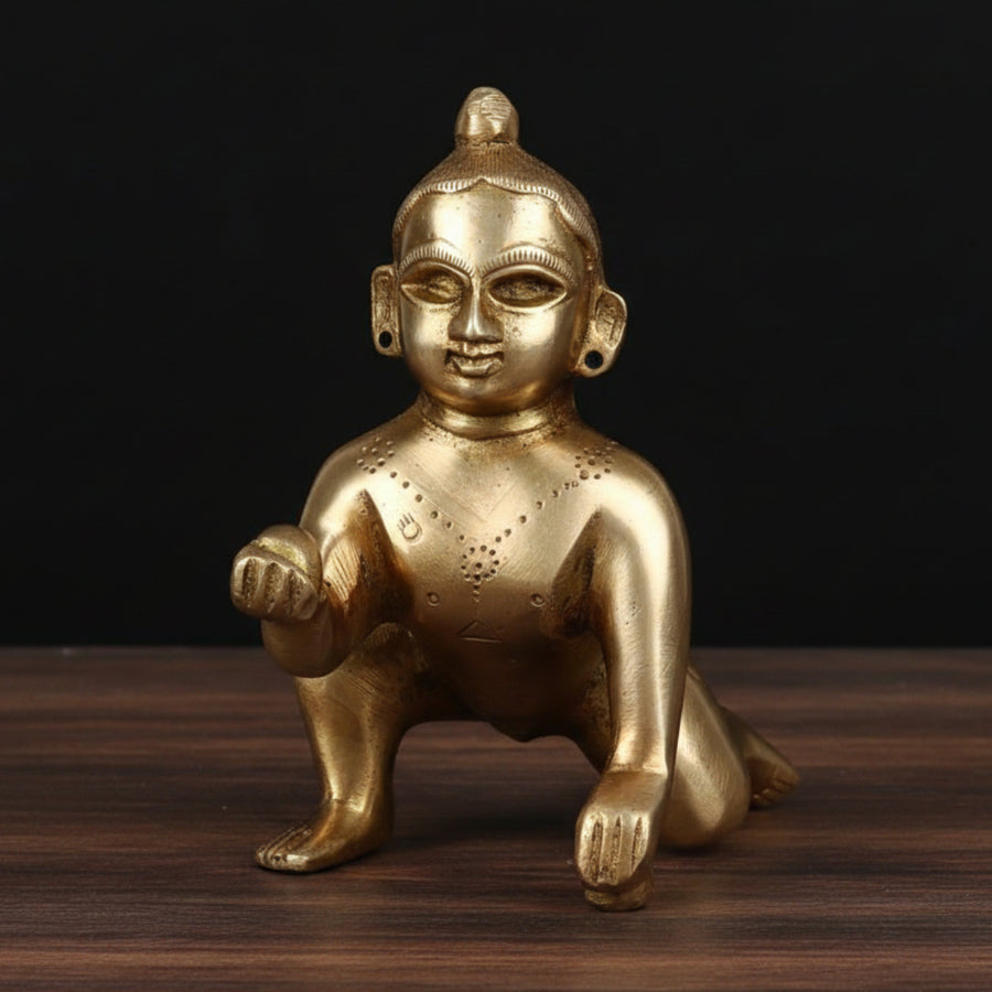 Brass Laddu Gopal Krishna Idol For Home Temple Decor 5 Inch 407800