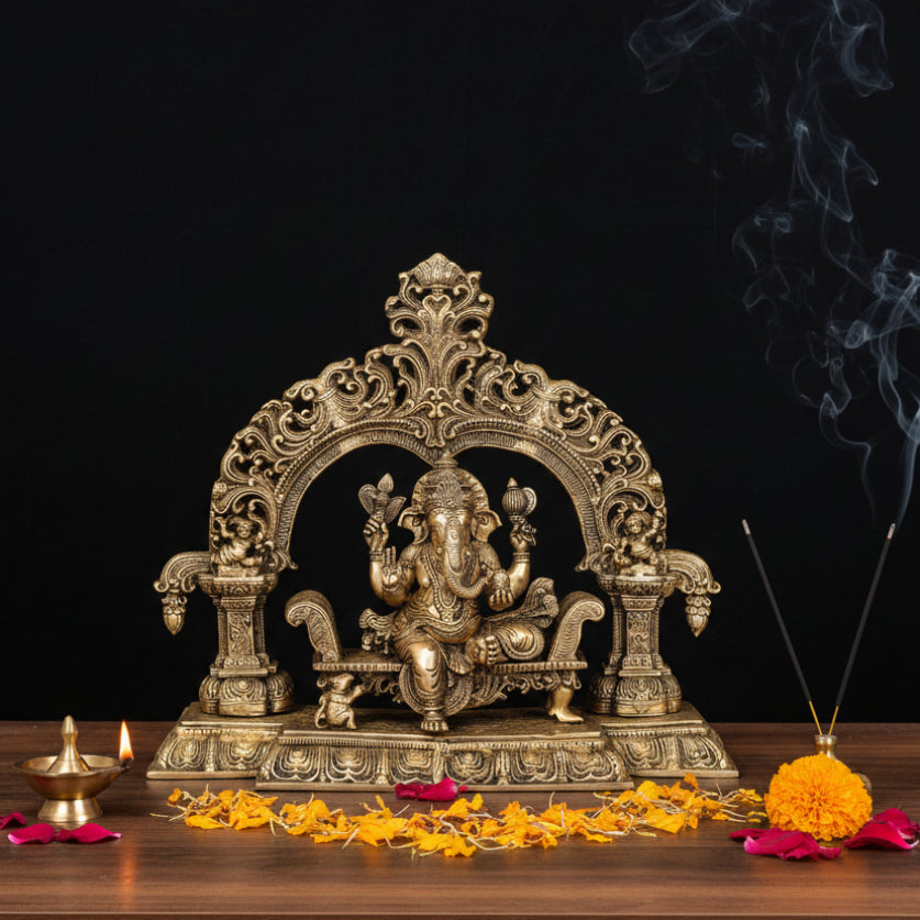 Brass Large Ganesha Idol On Throne For Home Office Decor 22 Inch 461222
