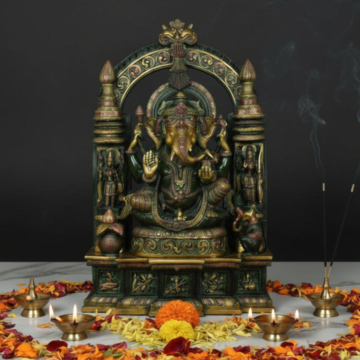 Brass Large Ganesha Statue Antique Finish For Home Decor 33 Inch 461255