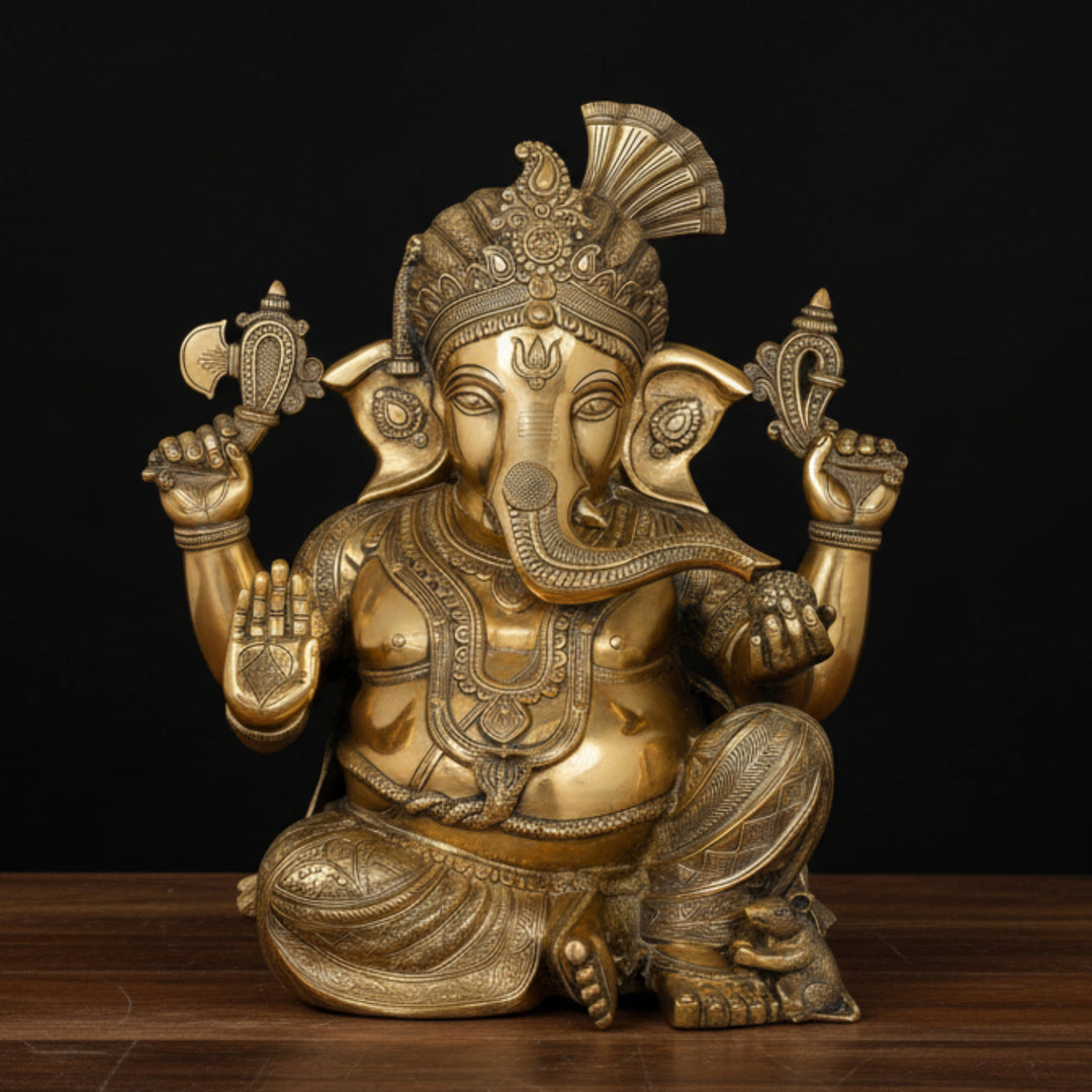 Brass Large Ganesha Statue Wearing Turban For Home Office Decor 21 Inch 461237