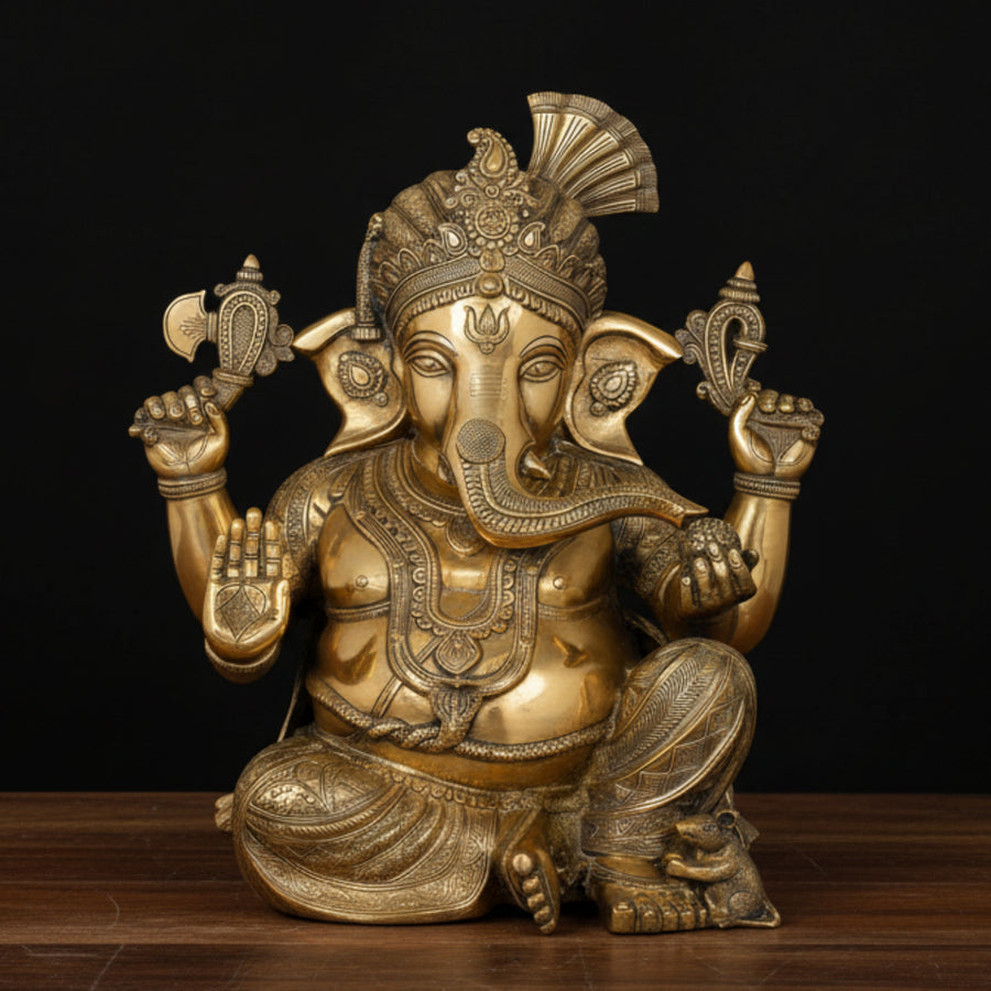 Brass Large Ganesha Statue Wearing Turban For Home Office Decor 21 Inch 461237
