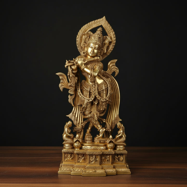 Brass Large Krishna Idol Golden Finish For Home Decor 26 Inch 109300