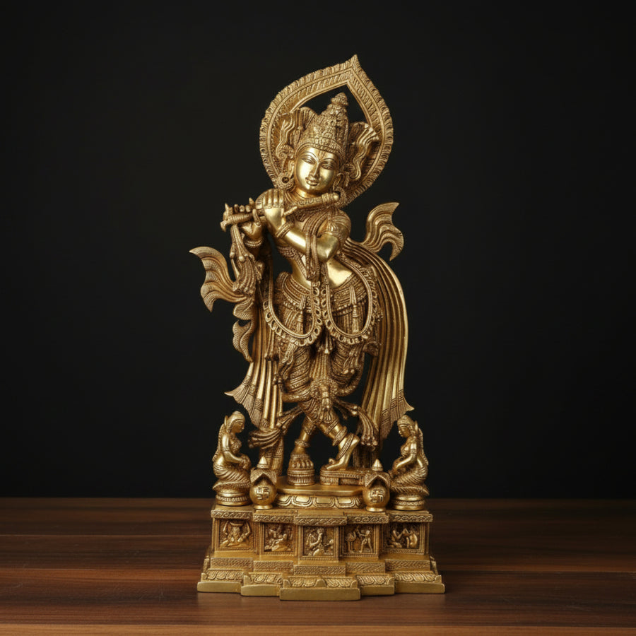 Brass Large Krishna Idol Golden Finish For Home Decor 26 Inch 109300