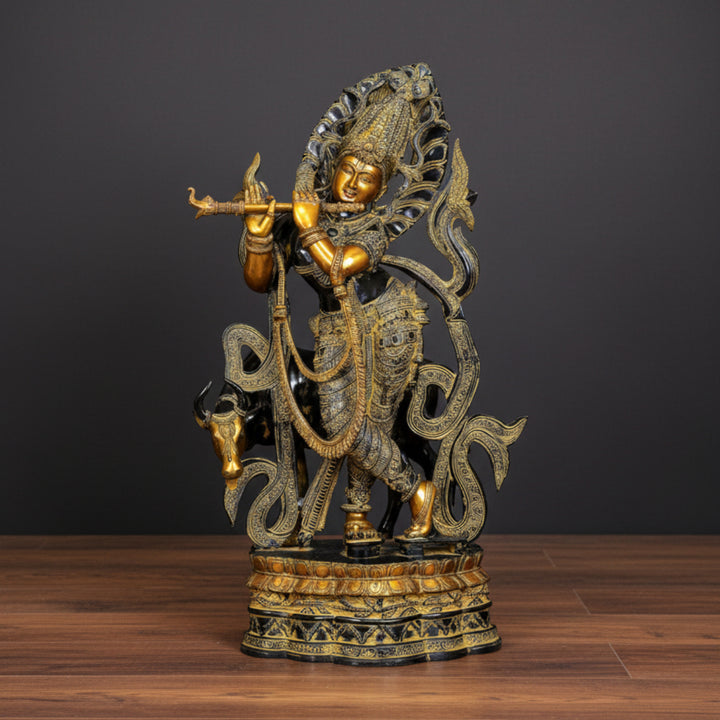 Brass Large Krishna Idol With Cow Religious For Home Decor 3 Feet 117500