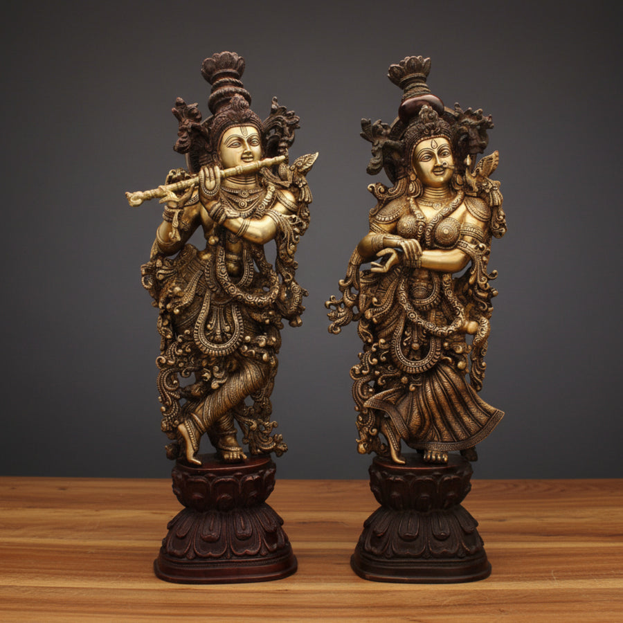 Brass Large Krishna Radha Statue Antique Finish For Home Decor 29 Inch 65400