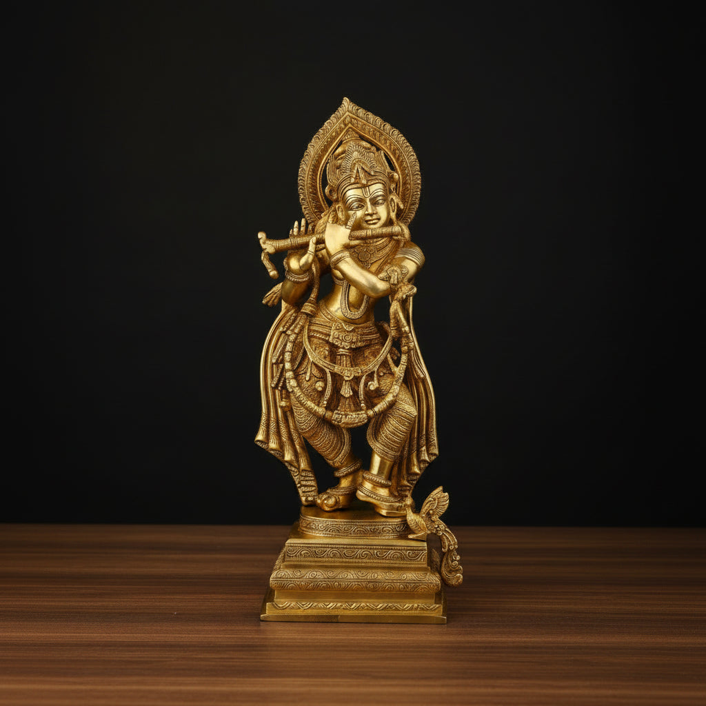 Brass Large Krishna Statue Golden Finish For Home Decor 27 Inch 448200