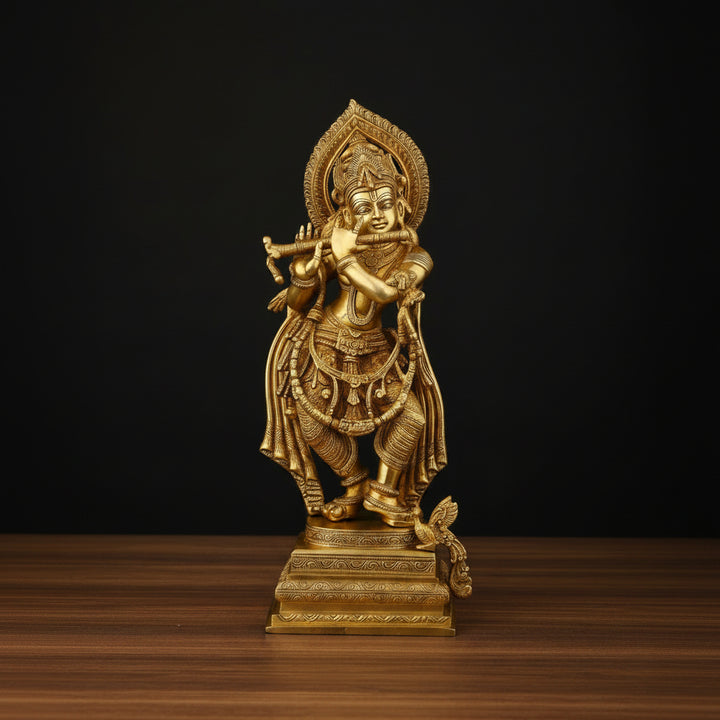 Brass Large Krishna Statue Golden Finish For Home Decor 27 Inch 448200
