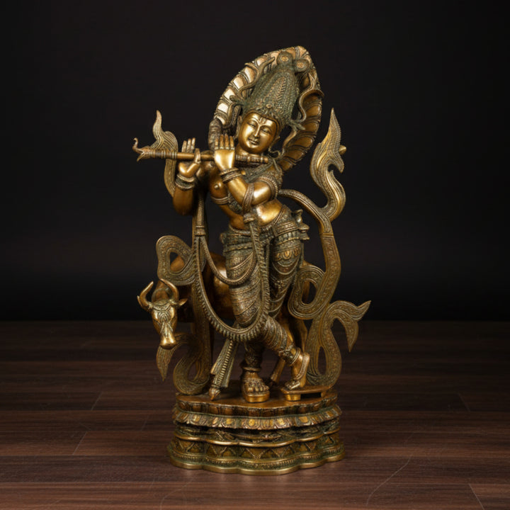 Brass Large Lord Krishna Statue With Cow Antique Finish 3 Feet 252500