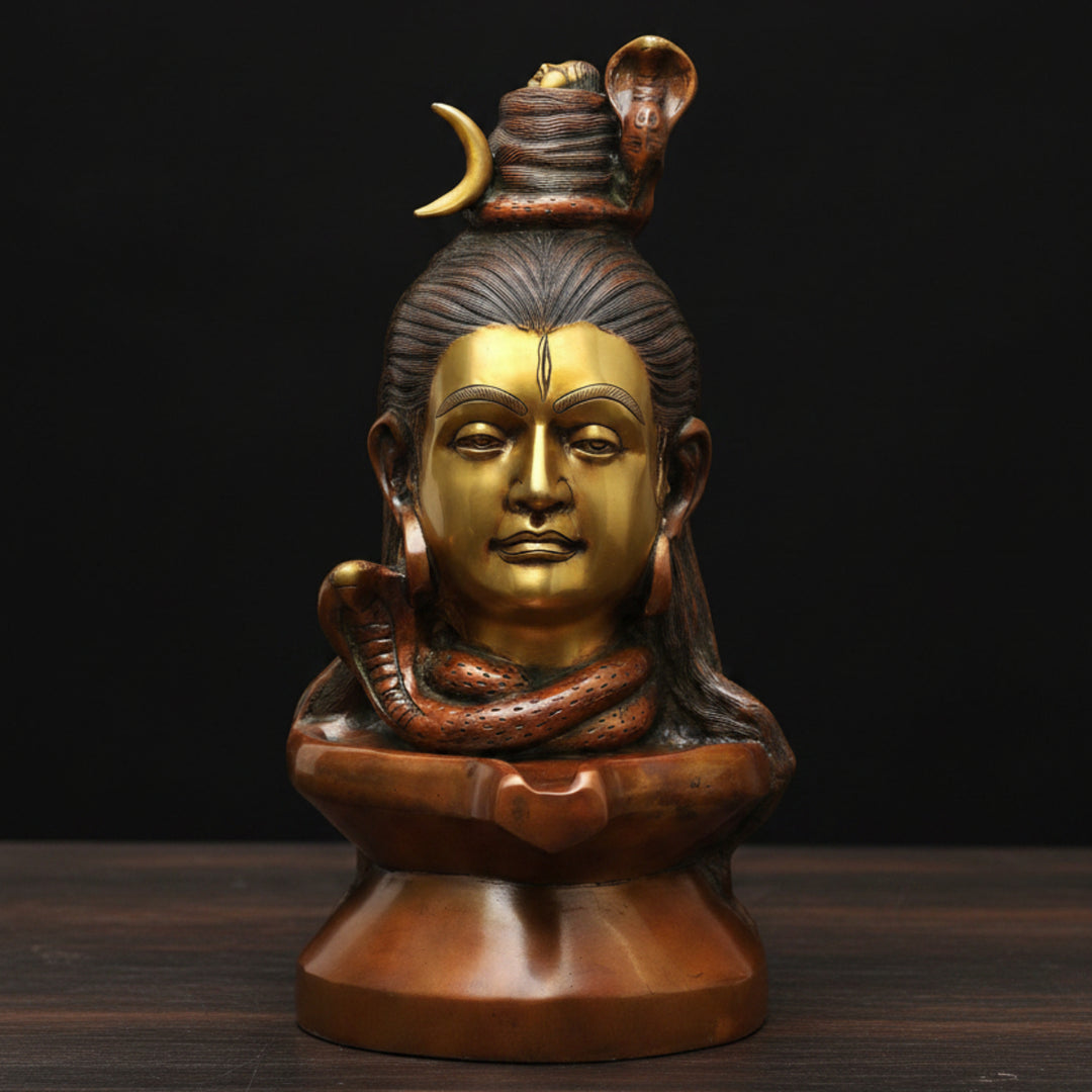 Brass Large Lord Shiva Head Statue Copper Patina Finish 19 Inch 361400