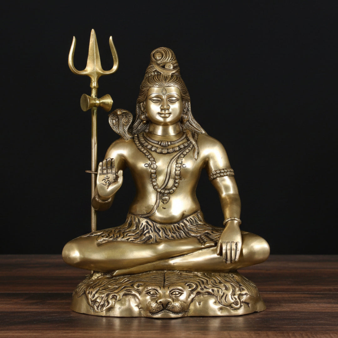 Brass Large Lord Shiva Statue Seated on the Mountain of Kailash 24 Inches 363100