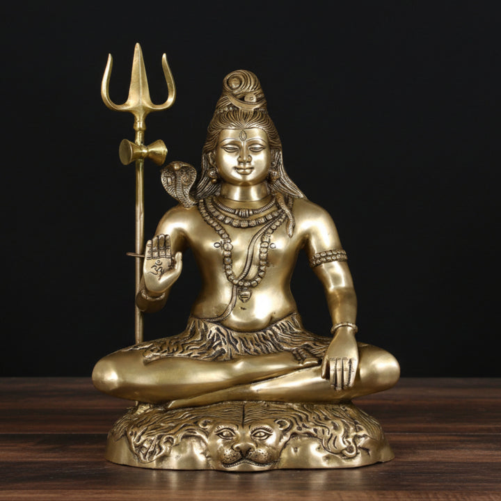 Brass Large Lord Shiva Statue Seated on the Mountain of Kailash 24 Inches 363100