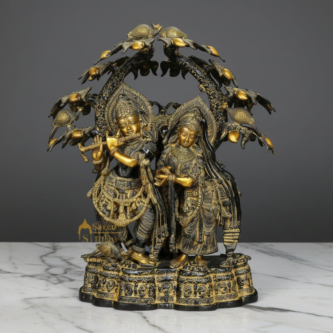 Brass Large Radha Krishna Idol Under The Kadamba Tree Antique Finish 30 Inch 251800