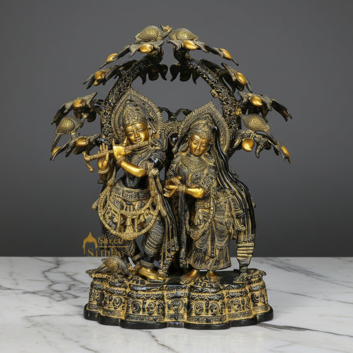 Brass Large Radha Krishna Idol Under The Kadamba Tree Antique Finish 30 Inch 251800