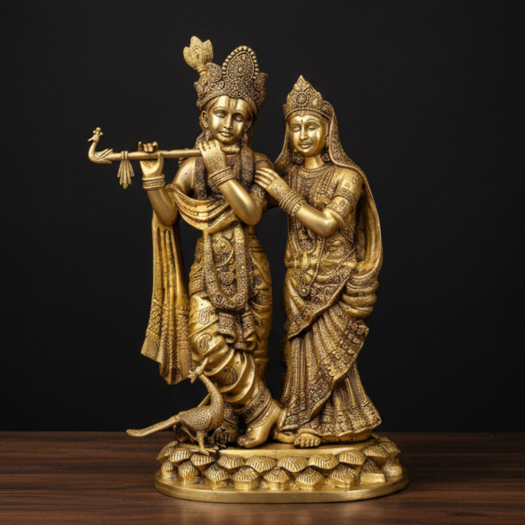 Brass Large Radha Krishna Statue With Peacock For Home Decor 31 Inch 251600