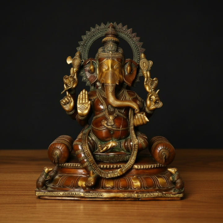 Brass Large Seated Ganesha Antique Finish Idol For Home Office Decor 3 Feet 461215