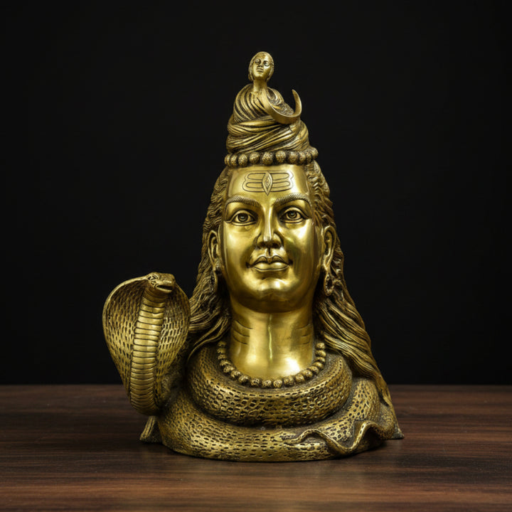 Brass Large Shiva Head with Crescent Moon and Maa Ganga 27 Inch 114700