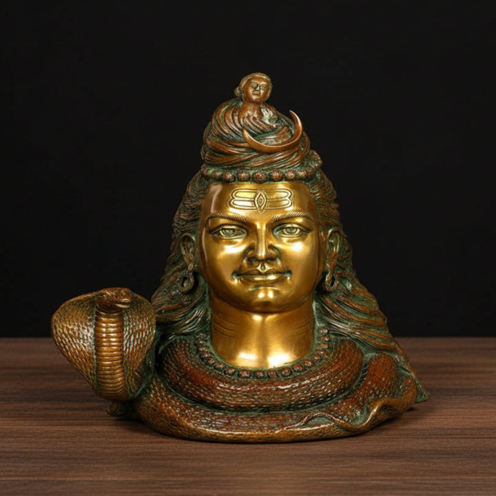 Brass Large Shiva Head with Crescent Moon and River Ganga 27 Inch 111700