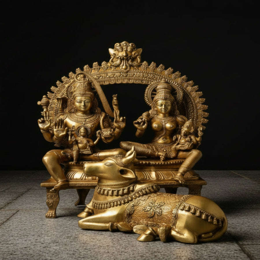 Brass Large Shiva Parivar Idol With Nandi For Home Temple Decor 4.5 Feet 461216