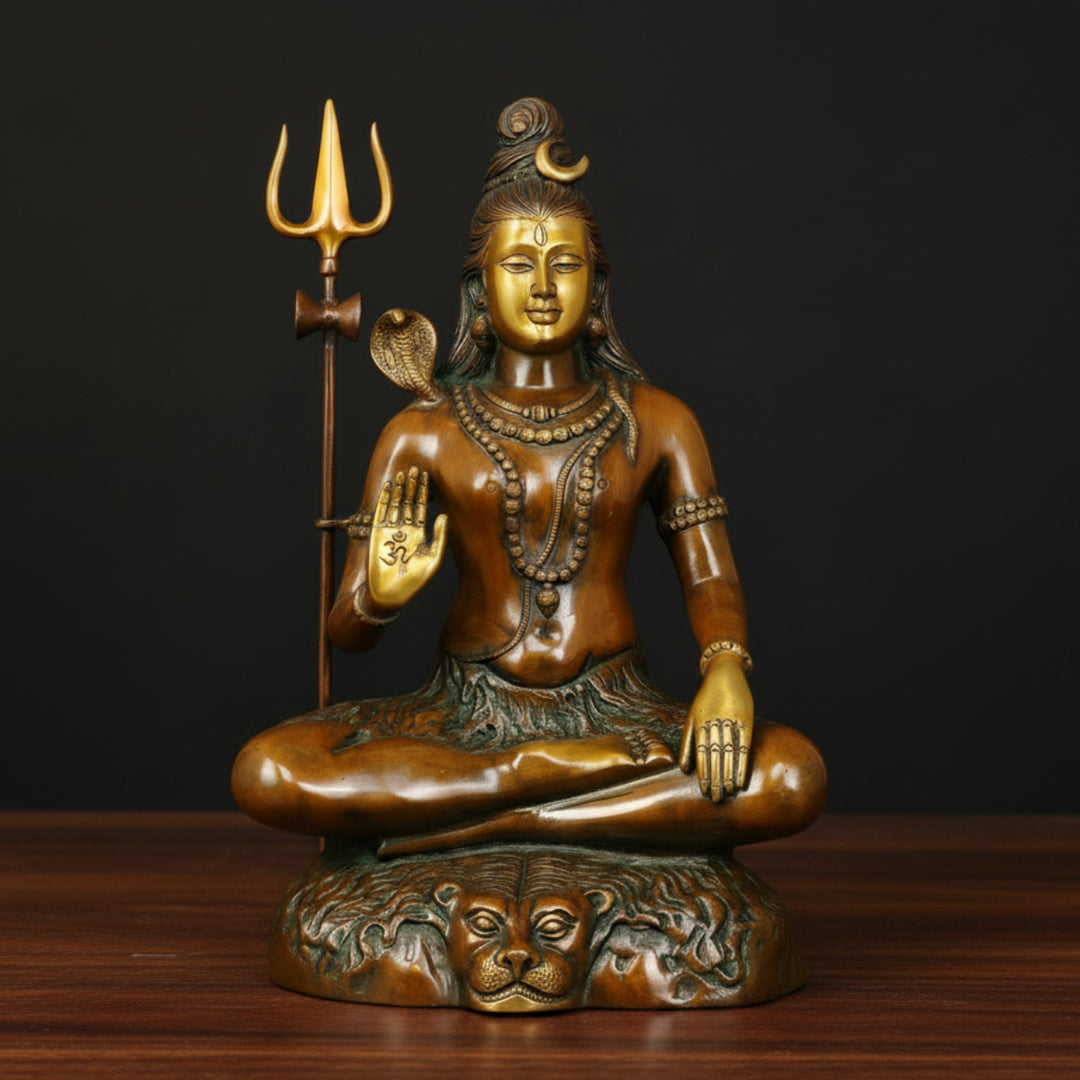 Brass Large Shiva Statue Seated on Mountain of Kailash 22 Inch 357700