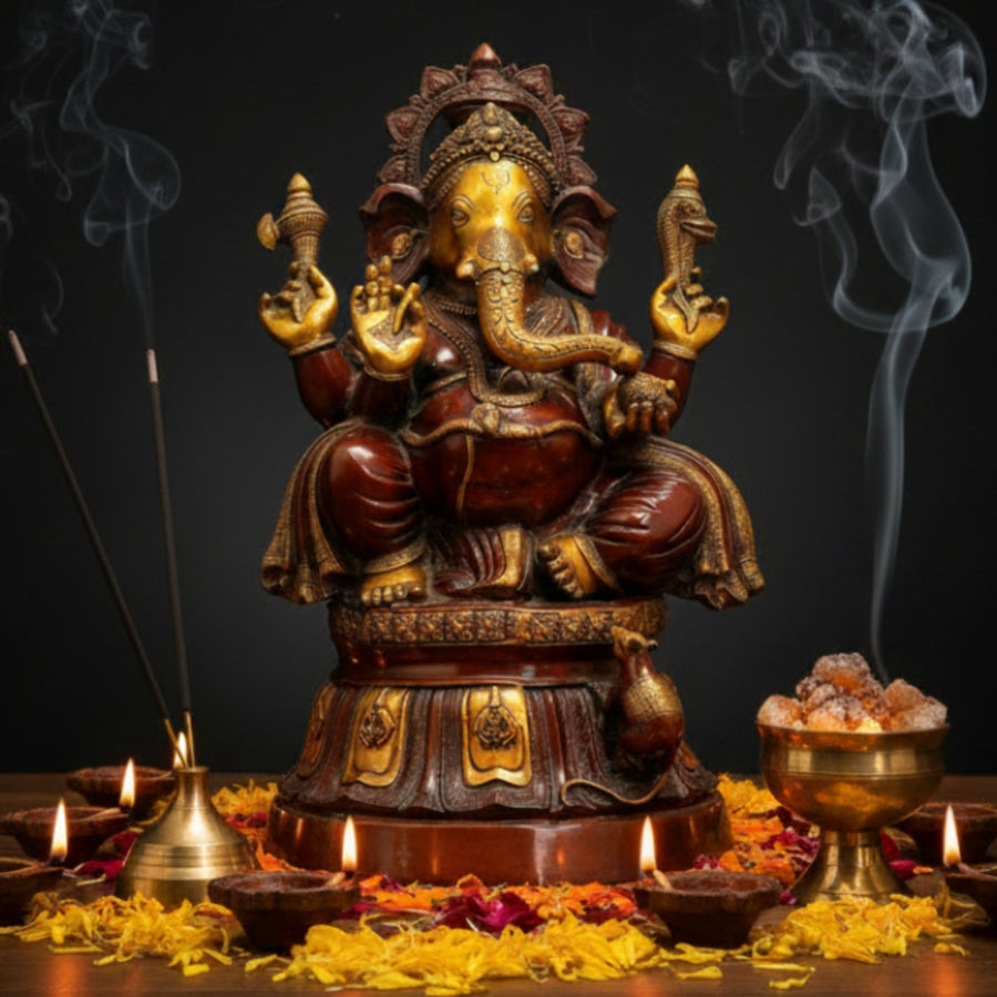 Brass Large Sitting Ganesha Statue Copper Patina Finish For Home Decor 3 Feet 461225