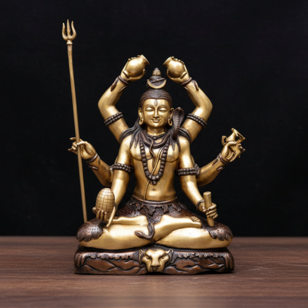 Brass Large Size Rare Shiva Idol With 6 Hands Exclusive Home Pooja Décor Statue 2.5 Feet - 461459