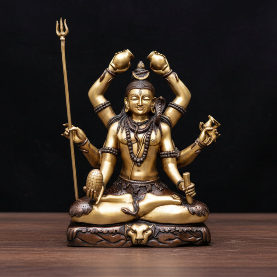 Brass Large Size Rare Shiva Idol With 6 Hands Exclusive Home Pooja Décor Statue 2.5 Feet - 461459