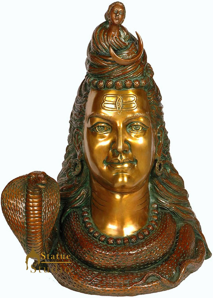 Brass Large Size Shiva Head with Crescent Moon and River Ganga 27 Inch 111700
