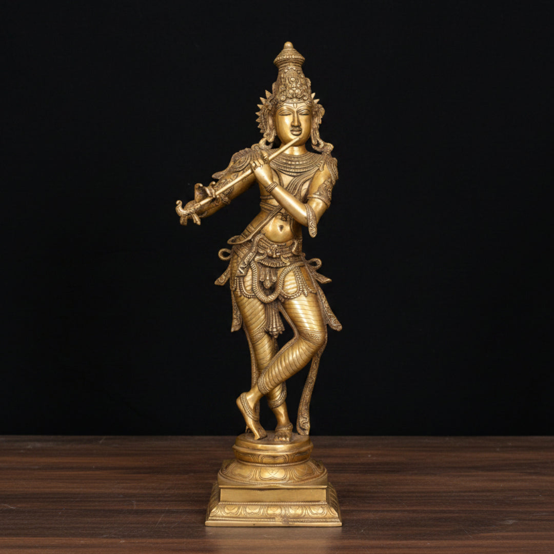 Brass Large Standing Krishna Statue For Home Decor 3 Feet 116700