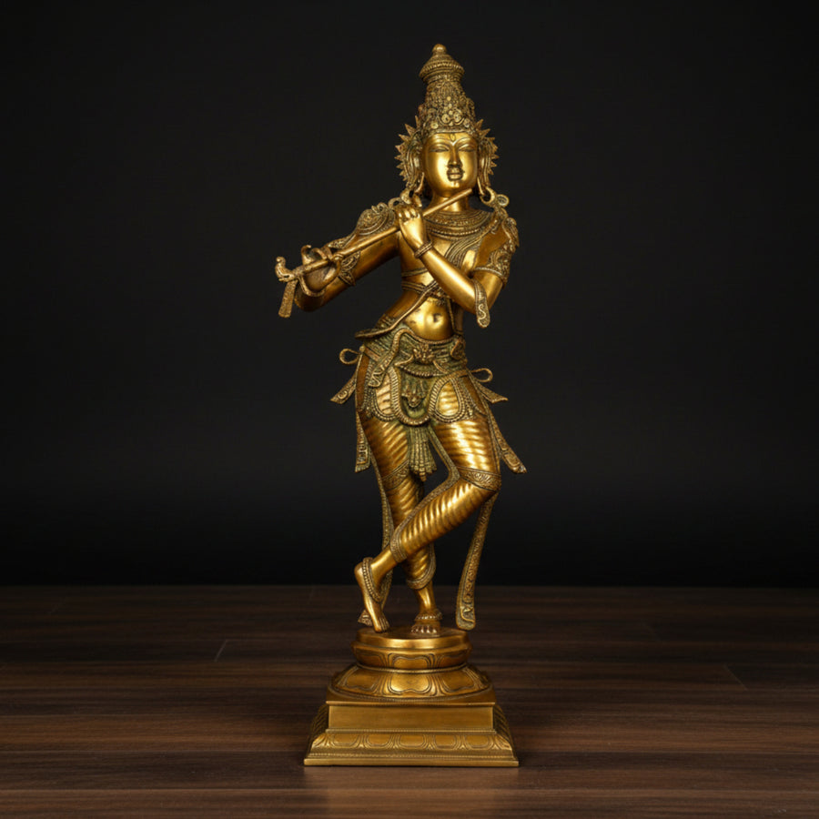Brass Large Tribhangi Krishna Statue Antique Finish For Home Decor 3 Feet 110400