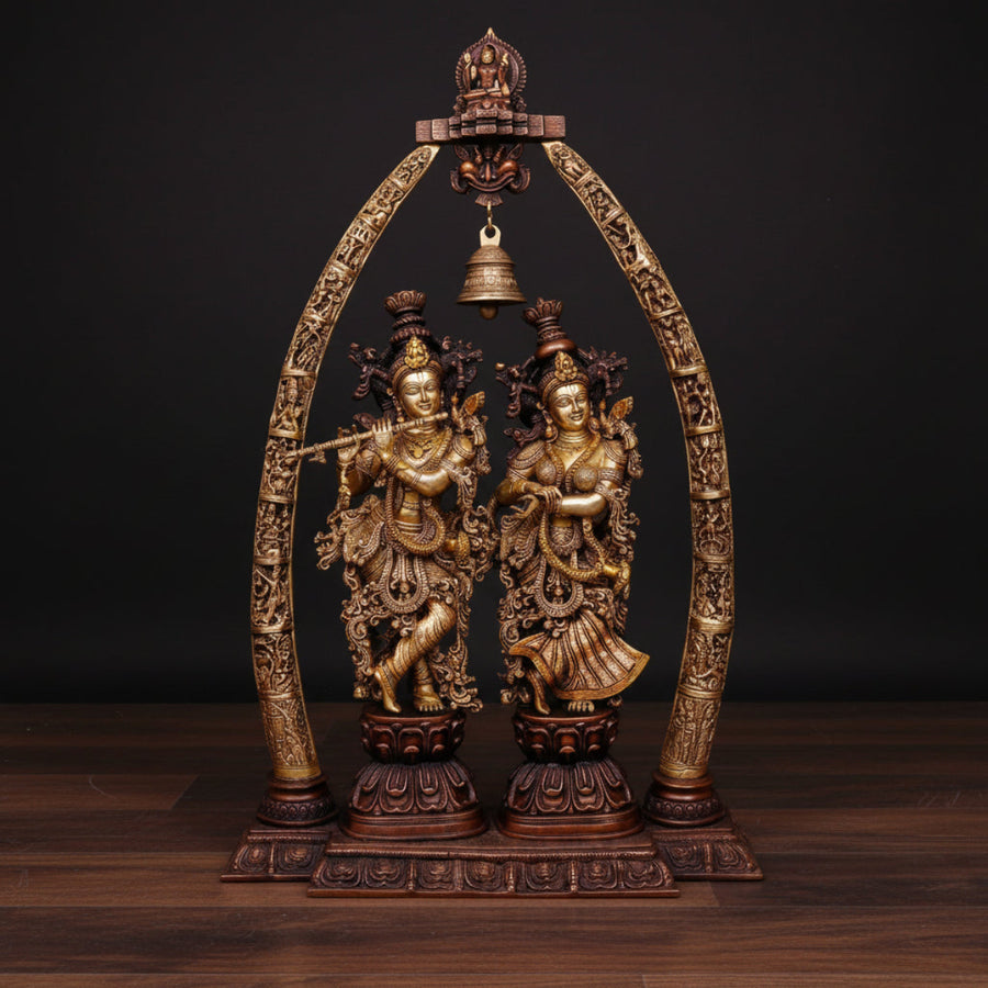 Brass Large Tusk Set Radha Krishna Statue For Home Decor 4 Feet 451100