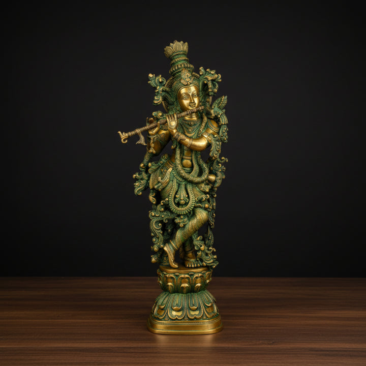 Brass Lord Krishna Statue Antique Finish Religious For Home Decor 29 Inch 459911