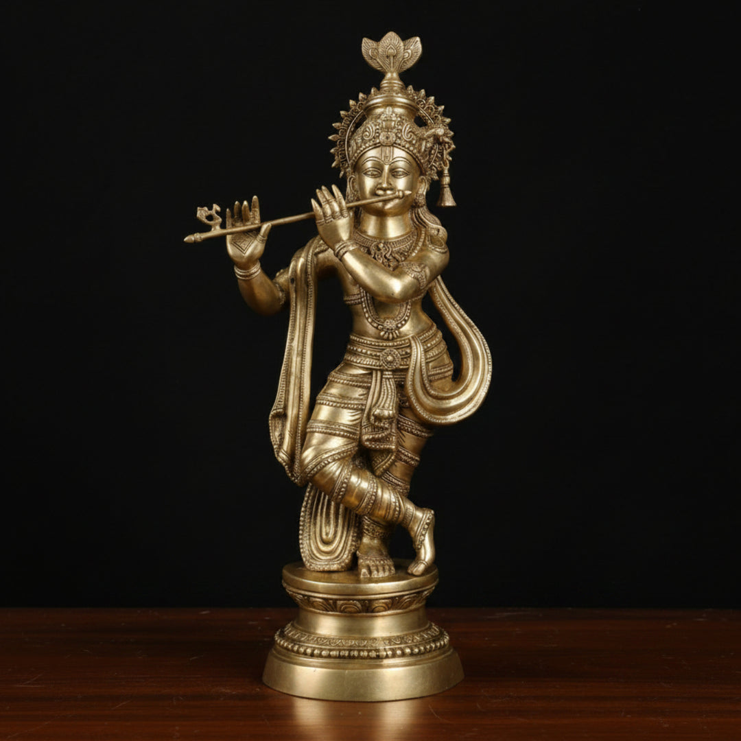 Brass Lord Krishna Statue Playing Flute For Home Decor 3 Feet 252300