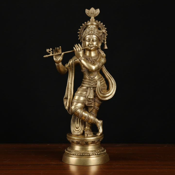 Brass Lord Krishna Statue Playing Flute For Home Decor 3 Feet 252300