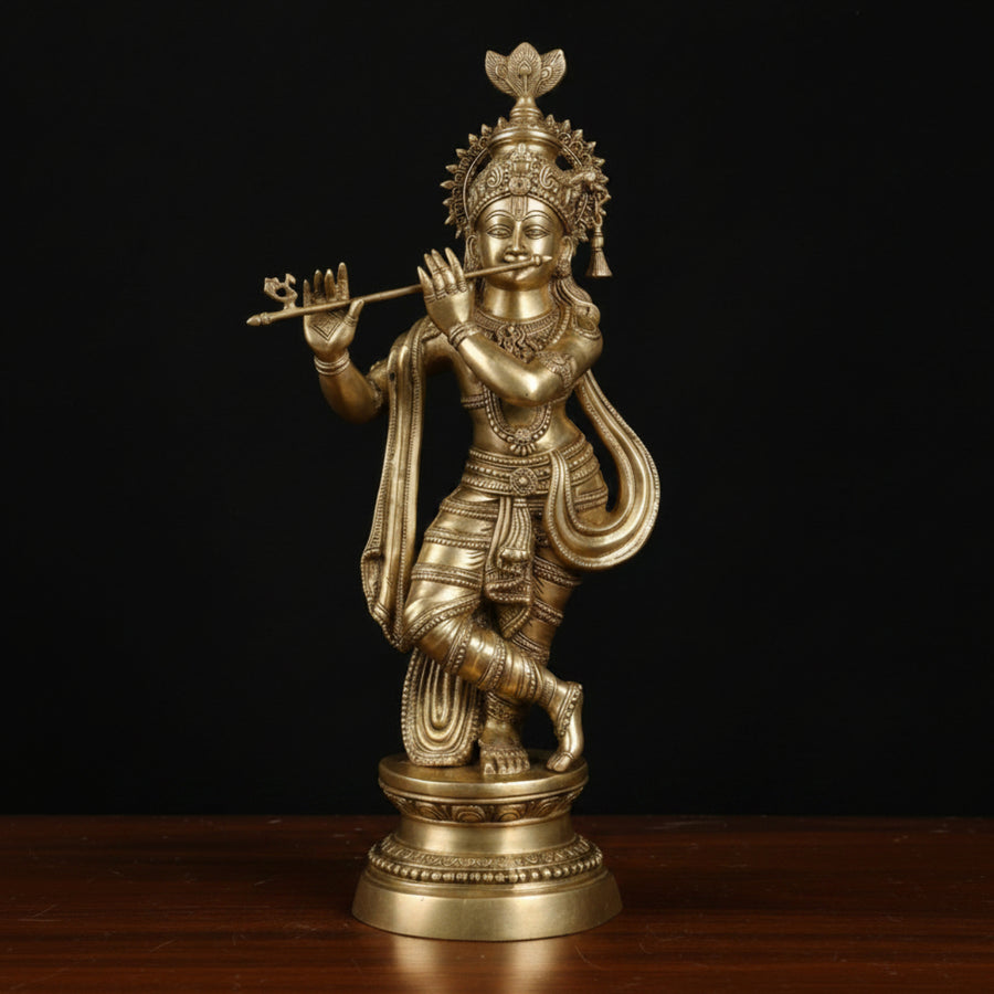 Brass Lord Krishna Statue Playing Flute For Home Decor 3 Feet 252300