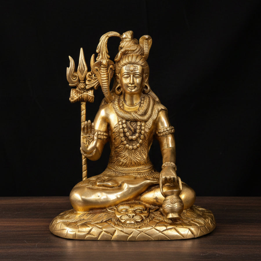 Brass Lord Shiva Idol Golden Finish For Home Decor 10 Inch 357000