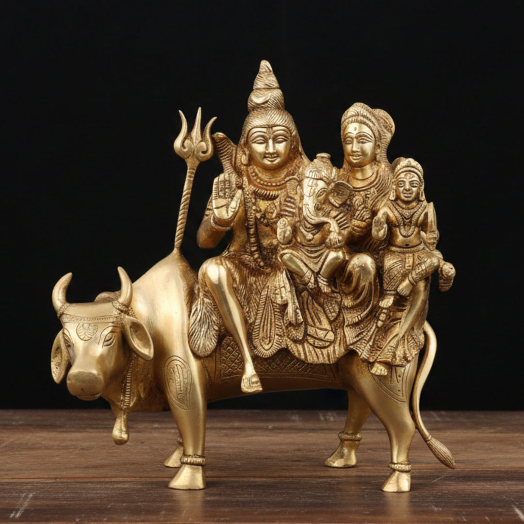 Brass Lord Shiva Parivar On Nandi Religious For Home Decor 11 Inch 378300