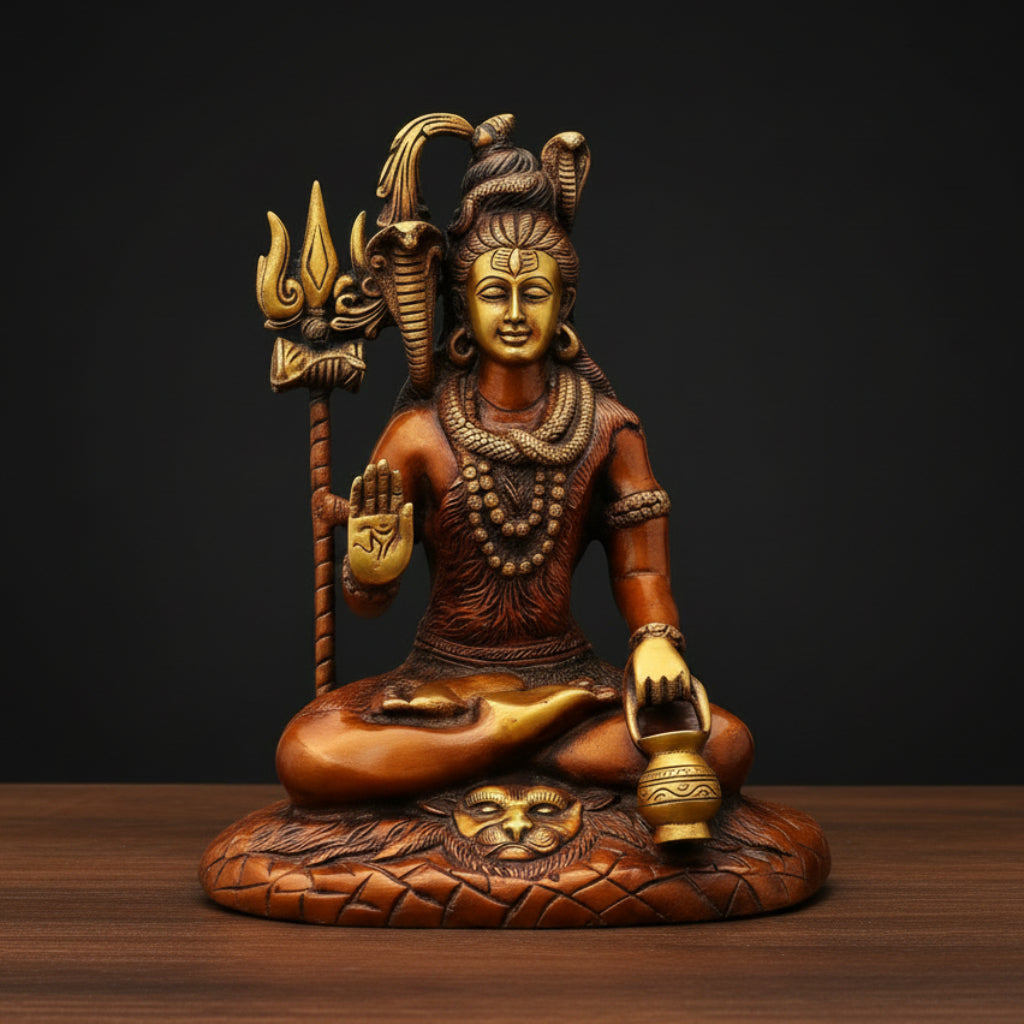 Brass Lord Shiva Statue Copper Patina Finish For Home Decor 10 Inch 71400