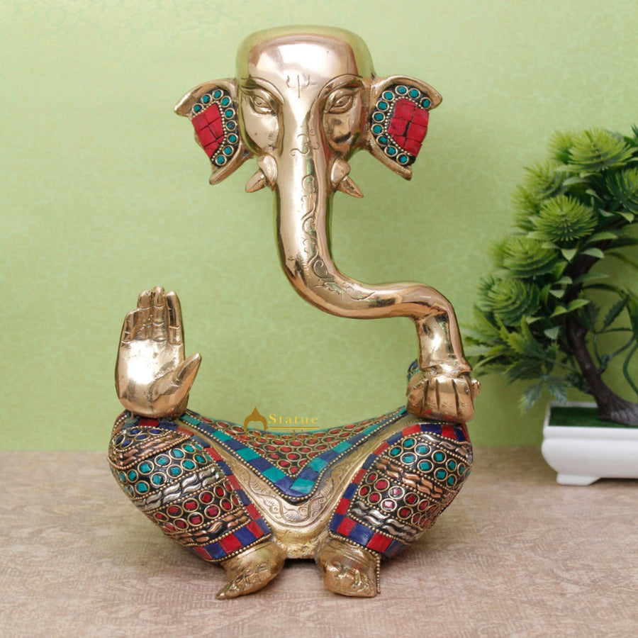 Brass Modern Ganesha Statue Stone Work For Home Décor Showpiece 12 Inch 460734