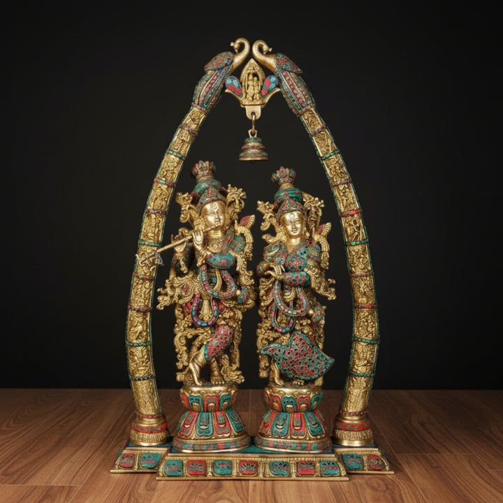 Brass Radha Krishna Idol Arch Stone Work Set For Home Decor 4 Feet 460030